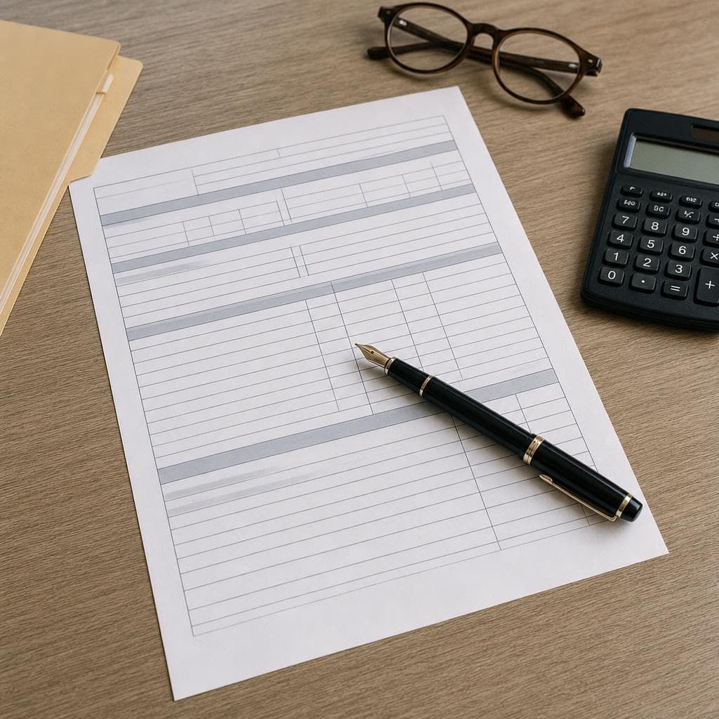 Tax-compliance paperwork with fountain pen and calculator — Primos Bo'ot financial consulting